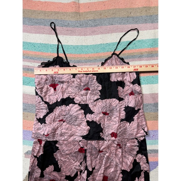 August Moon silk floral pajama set cami capri pants coquette y2k - Picture 2 of 6